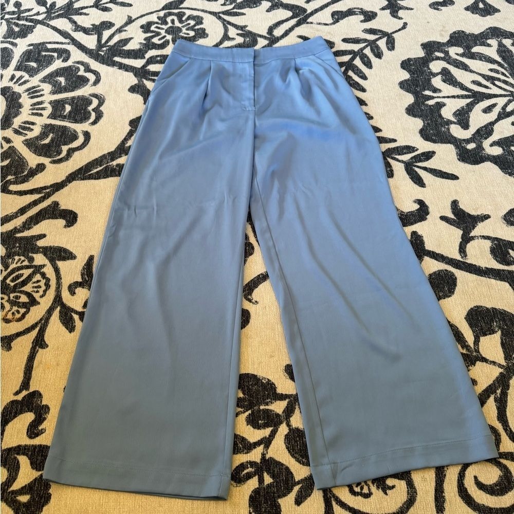 Nicole Williams English x Bar III Blue Wide Leg Pleated Trousers Size 10 (1010)